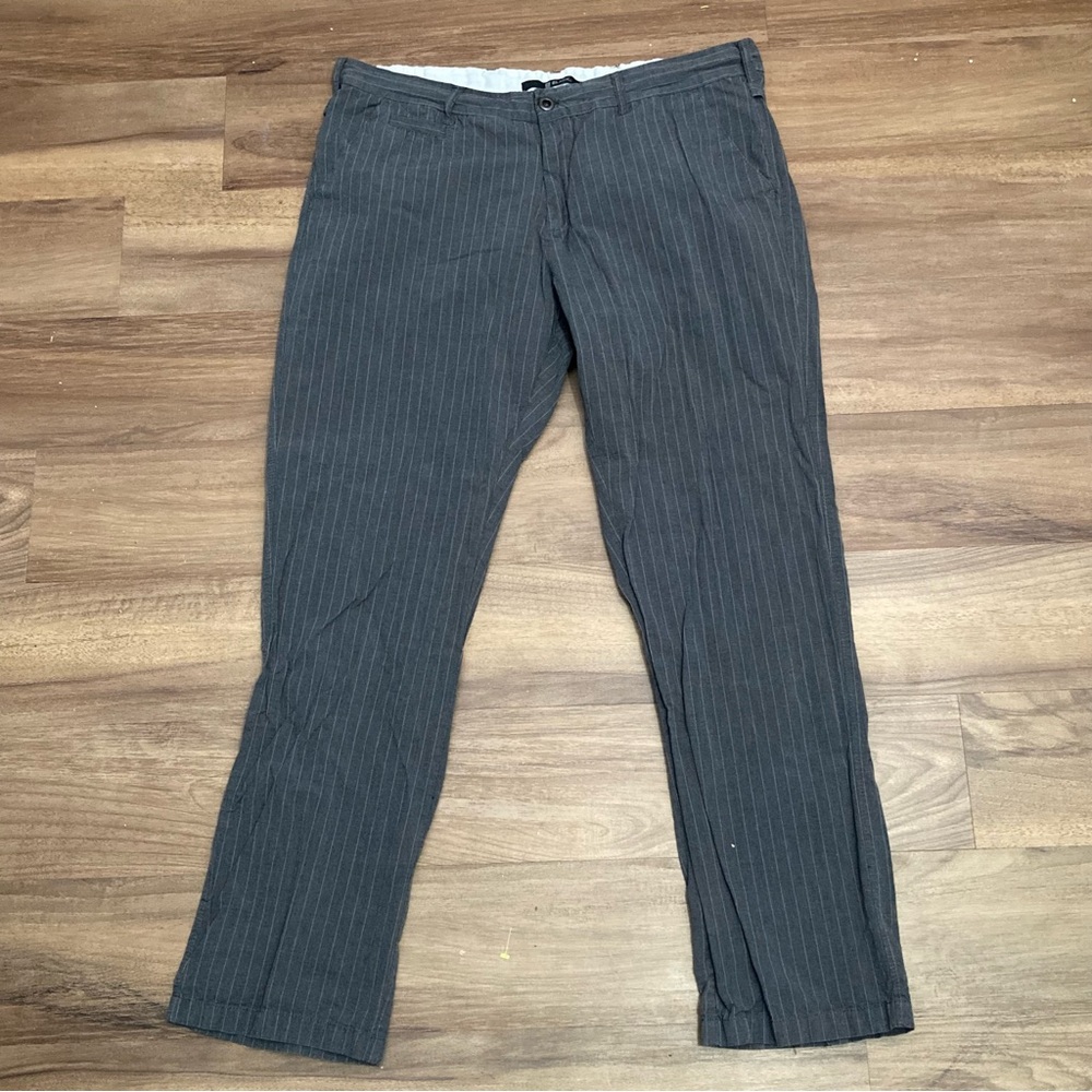 Y2K Black Grey Pinstripe Straight Leg Work Pants Office Siren